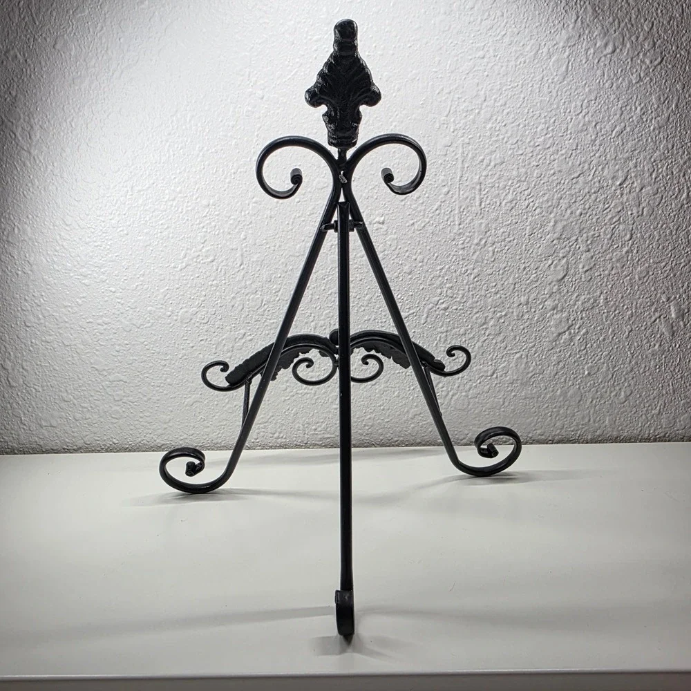 Black Metal Tabletop Easel Decorative Ornate Scrolls Display‎ Stand Art